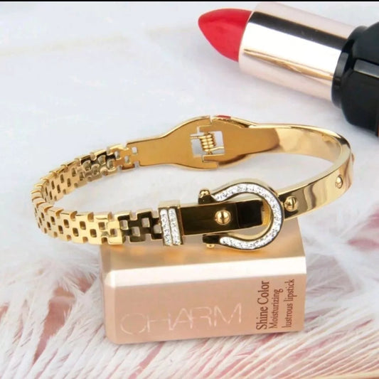 Women's 6.5" Stainless Steel belt buckle bracelet Bangle Gold plated